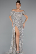 Robe De Soirée Squameuse Longue Beige ABU4843