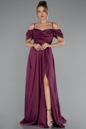 Robe De Soirée Satin Longue Prune ABU4703