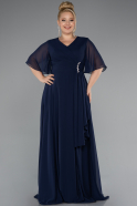 Robe de Soirée Grande Taille Longue Mousseline Bleu Marine ABU5180