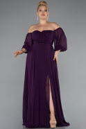 Robe De Soirée Grande Taille Longue Mousseline Violet Foncé ABU2597