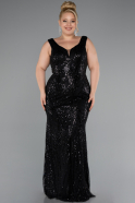 Robe Grande Taille Longue Perlé Noir ABU5188