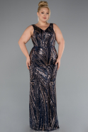 Robe Grande Taille Longue Perlé Bleu Marine ABU5189