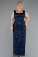 Robe Grande Taille Longue Perlé Bleu Marine ABU5190