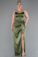 Robe De Soirée Grande Taille Longue Satin Kaki ABU5179