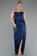 Robe De Soirée Grande Taille Longue Satin Bleu Marine ABU5179