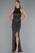 Robe De Soirée Squameuse Longue Anthracite ABU5135