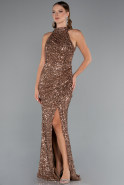 Robe De Soirée Squameuse Longue Cuivre ABU5135