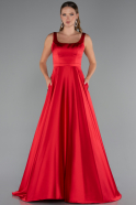 Robe De Soirée Satin Longue Rouge ABU5136