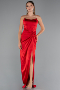 Robe De Soirée Satin Longue Rouge ABU3474