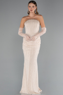 Robe Queue de Poisson Longue Dantelle Beige ABU5215