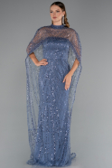 Robe De Soirée Perlé Longue Gris-Indigo ABU5141