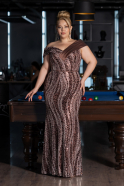 Robe De Fiançailles Grande Taille Perlé Longue Brun ABU5191