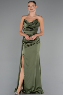 Robe De Soirée Satin Longue Kaki ABU4841