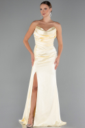 Robe De Soirée Satin Longue Jaune ABU4841