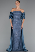 Robe de Soirée Longue Perlé Indigo ABU5234