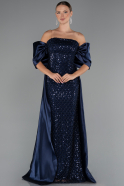 Robe de Soirée Longue Perlé Bleu Marine ABU5234