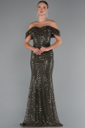 Robe de Soirée Longue Perlé Kaki ABU5239