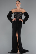 Robe de Soirée Longue Mousseline Noir ABU5241
