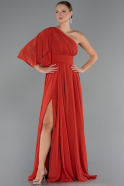 Robe de Soirée Longue Mousseline Brique ABU5259