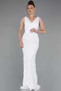 Robe Queue De Poisson Squameuse Longue Blanc ABU3842