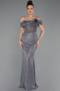 Robe De Soirée Perlé Longue Anthracite ABU5183
