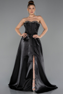 Robe de Soirée Longue Satin Noir ABU5264