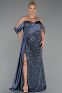 Robe De Fiançailles Grande Taille Squameuse Longue Gris-Indigo ABU4086
