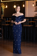 Robe De Soirée Longue Bleu Marine ABU4973