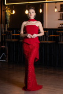 Robe De Soirée Perlé Longue Rouge ABU5131
