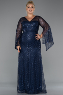 Robe De Soirée Grande Taille Longue Perlé Bleu Marine ABU5243