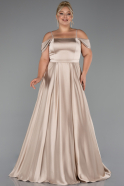 Robe de Soirée Grande Taille Longue Satin Beige ABU5251