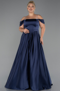 Robe de Soirée Grande Taille Longue Satin Bleu Marine ABU5251