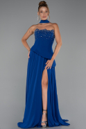 Robe de Soirée Longue Mousseline Bleu Saxe ABU5280