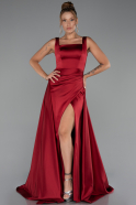 Robe De Soirée Satin Longue Rouge Bordeaux ABU4715