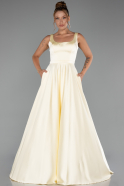 Robe De Soirée Satin Longue Jaune ABU5136