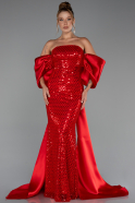Robe De Soirée Perlé Longue Rouge ABU5169