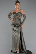 Robe de Soirée Longue Satin Kaki ABU5288