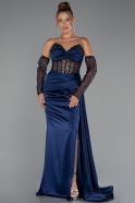 Robe de Soirée Longue Satin Bleu Marine ABU5288