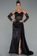 Robe de Soirée Longue Satin Noir ABU5288