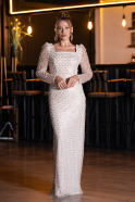 Robe De Soirée Perlé Longue Beige ABU5165