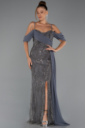 Robe de Soirée Longue Perlé Anthracite ABU5316
