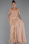 Robe de Soirée Longue Perlé Or ABU5316