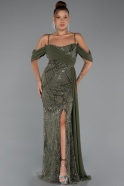 Robe de Soirée Longue Perlé Kaki ABU5316