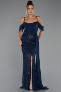 Robe de Soirée Longue Perlé Bleu Marine ABU5316