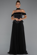 Robe de Soirée Longue Mousseline Noir ABU5327
