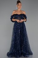 Robe De Soirée Longue Bleu Marine ABU5226