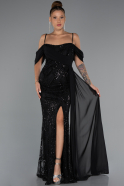 Robe de Soirée Longue Perlé Noir ABU5316