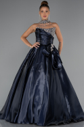 Robe de Soirée Longue Satin Bleu Marine ABU5324