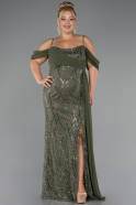 Robe Grande Taille Longue Perlé Kaki ABU5319