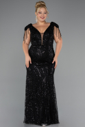 Robe de Soirée Grande Taille Longue Perlé Noir ABU5336